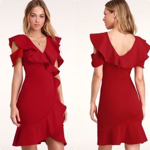 Lulus Red Ruffled Bodycon Dress Size Small NWOT